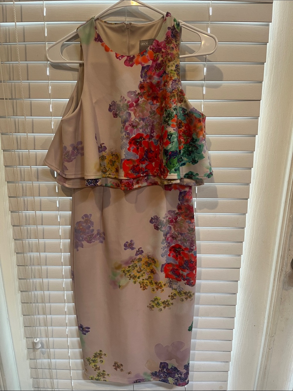 ASOS Floral Peplum Midi Dress in Lavender with Multicolor Blooms